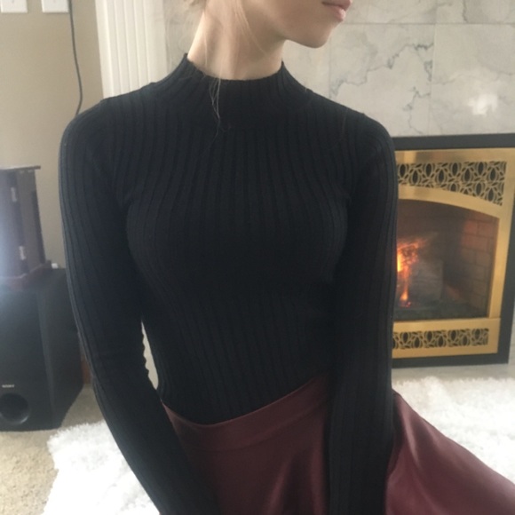 No Boundaries Tops - No Boundaries Black Sleek Ribbed Mock Turtleneck